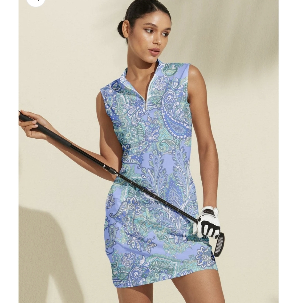 ACEGOLFS Blue Paisley Sleeveless Dress 2 Pockets Pickellball/Golf NWT Size Small - Picture 2 of 10